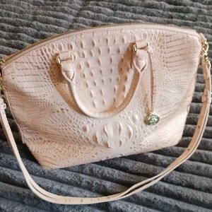 Brahmin Croc-Embossed 2 Way Crossbody Satchel in Beige